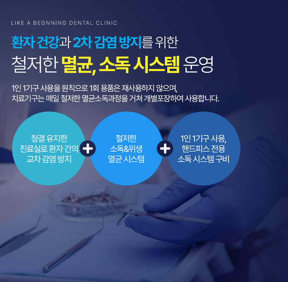 환자 건강과 2차 감염 방지를 위한 철저한 멸균, 소독 시스템 운영